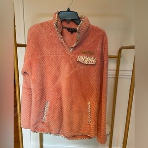 Baby pink and leopard fuzzy Simply Southern Pullover